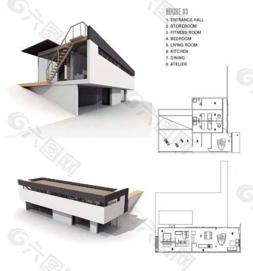 复试现代建筑3D模型