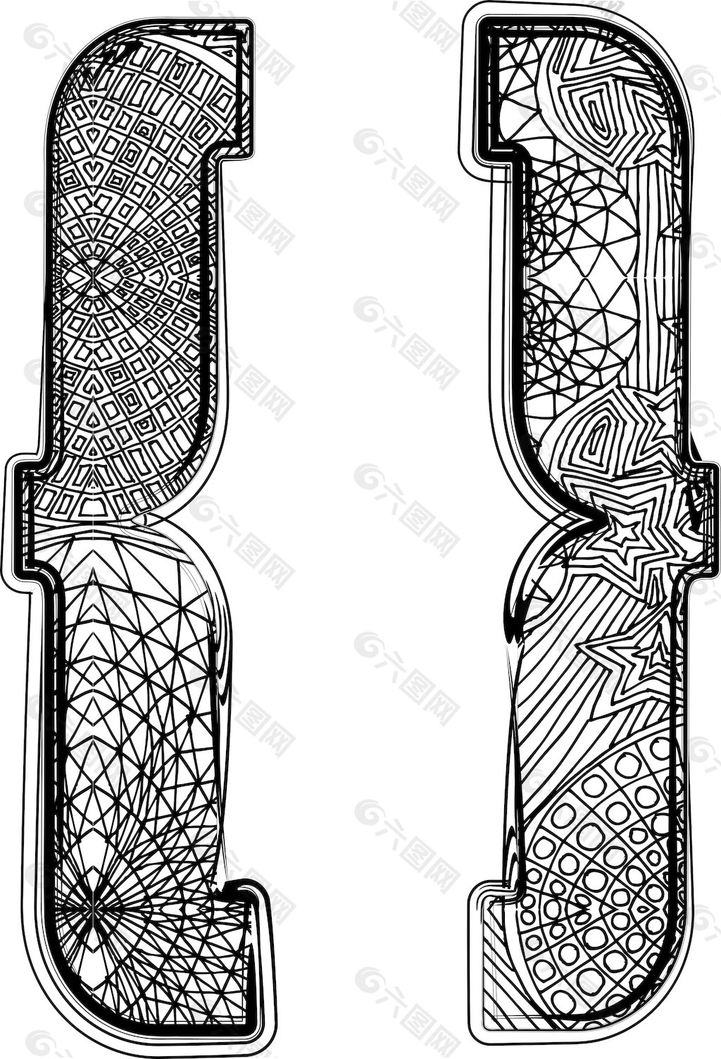 衬线字体的矢量插图