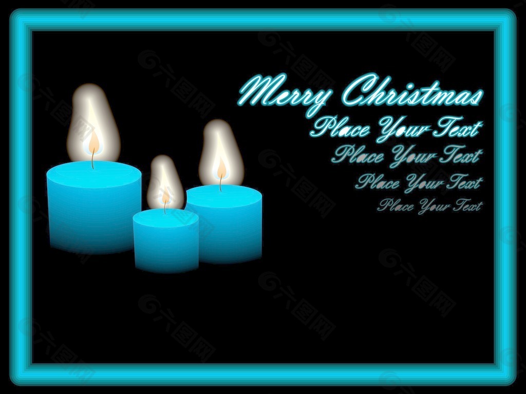圣诞蜡烛和文本的蓝色框