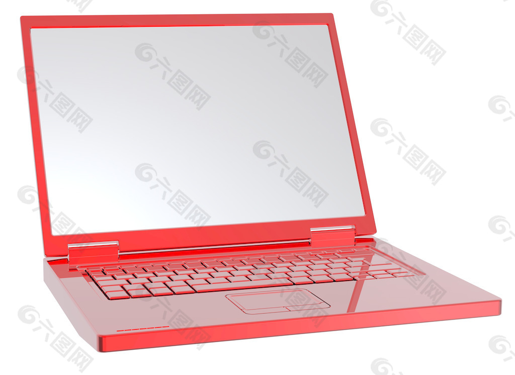 红色的笔记本电脑 孤立在白色