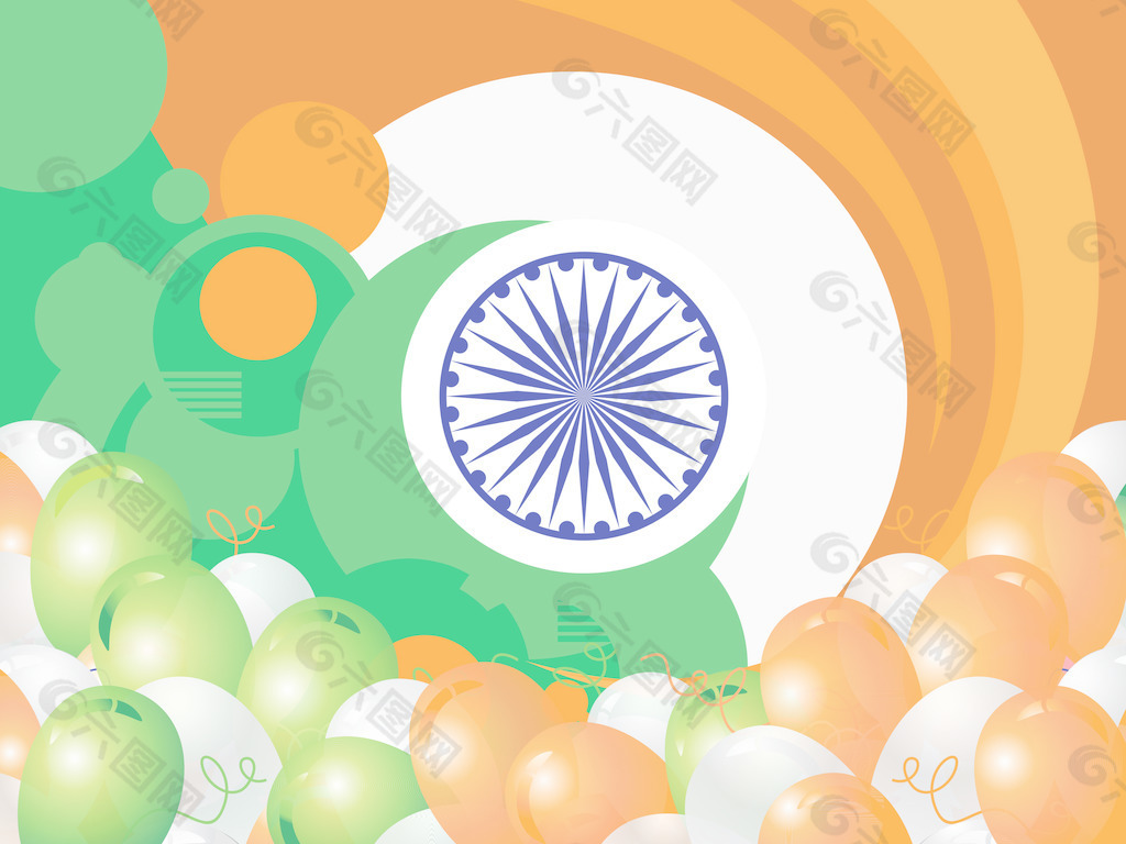 印度共和国国庆矢量用气球和旗帜