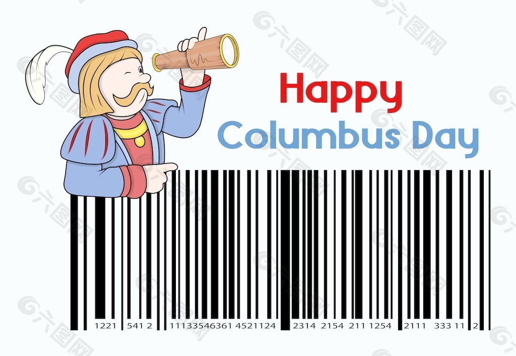 卡通人哥伦布日条码图形