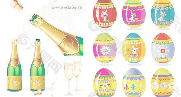 香槟和复活节彩蛋向量