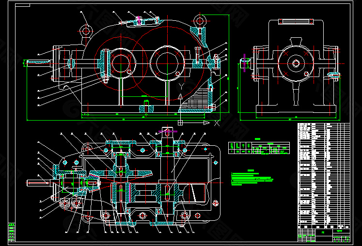 圆锥圆柱齿轮减速器总装图CAD图纸