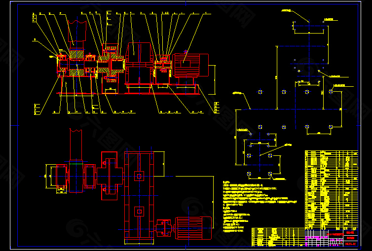 2.4X18M回转烘干机传动部装图CAD图纸