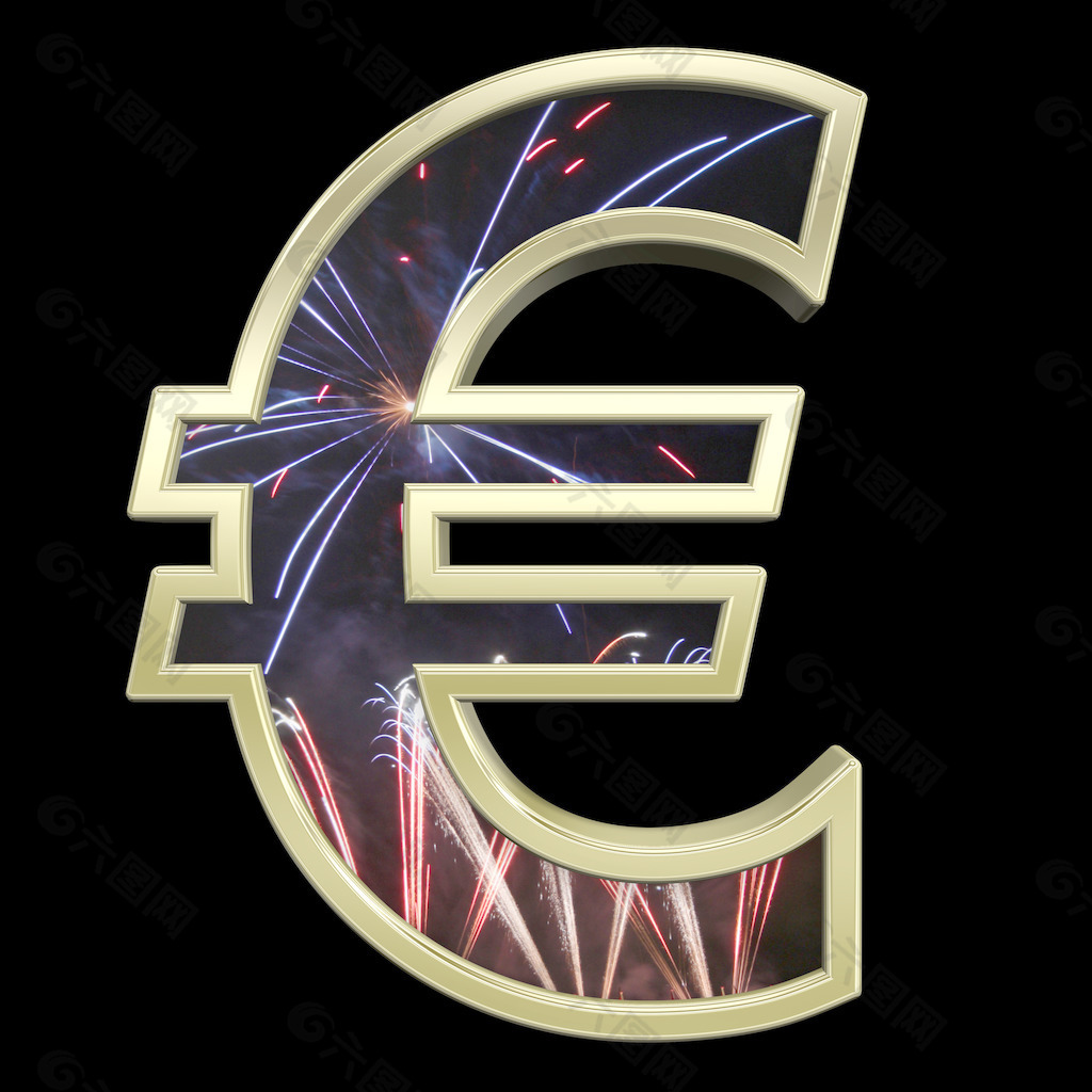 欧元符号与金框字母集烟花
