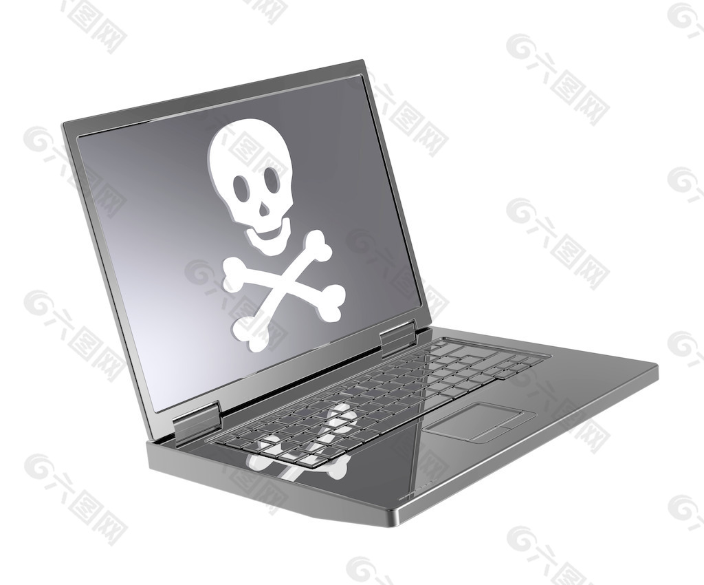 笔记本电脑的屏幕上的骷髅