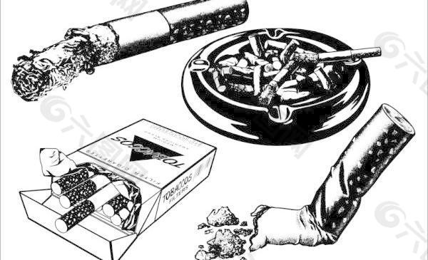 香烟烟灰缸烟包矢量素材