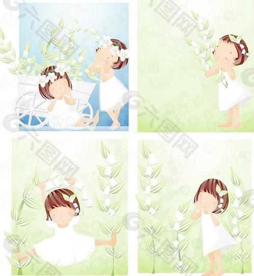 白色花的主题iclickart四赛季韩国可爱女孩的相册