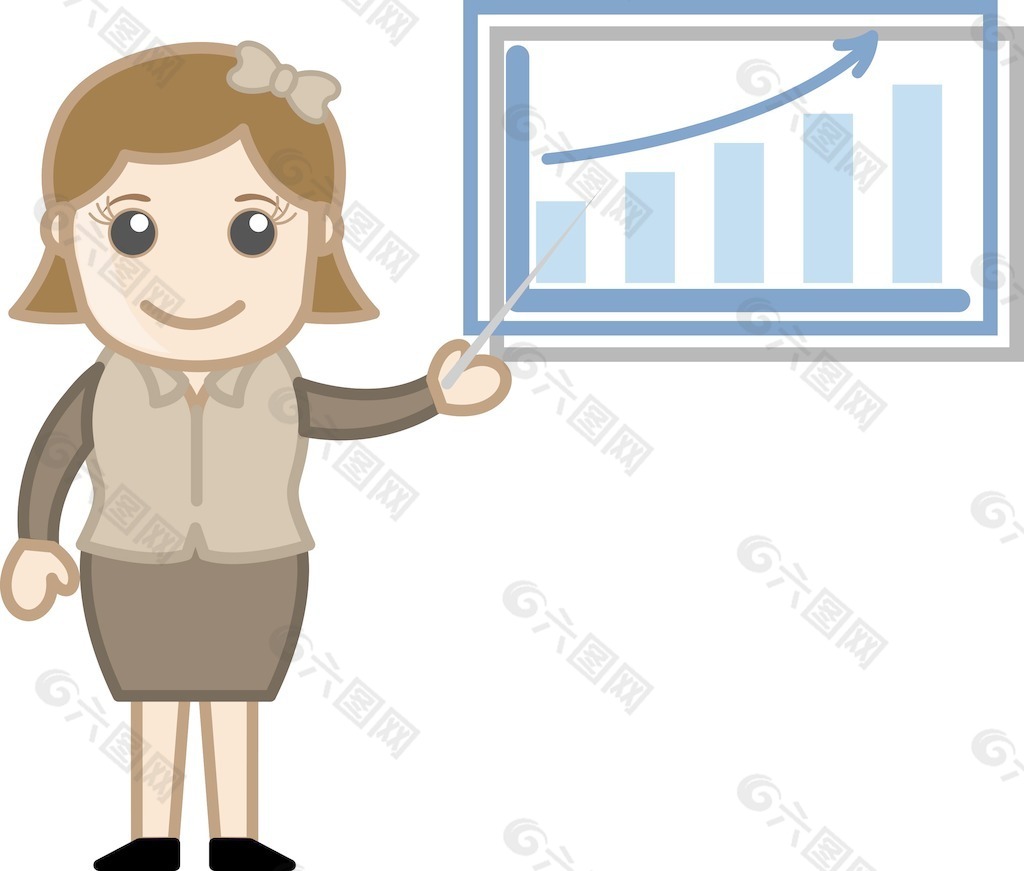 女人显示公司业务统计卡通矢量插图