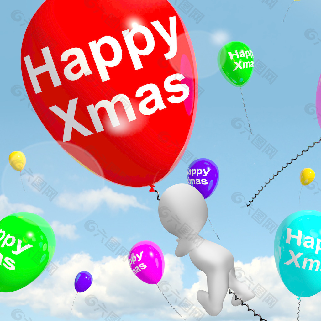 气球漂浮在天空圣诞快乐的消息