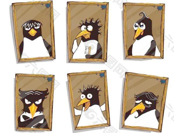 可爱的企鹅图片框矢量素材