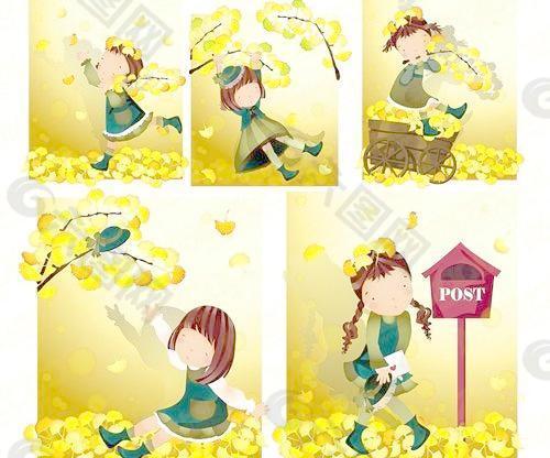 黄色的落叶的主题iclickart四赛季韩国可爱女孩专辑