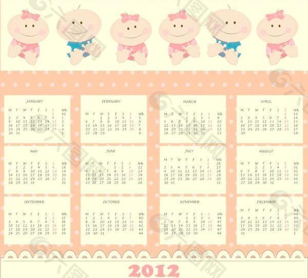 2012个卡通日历矢量素材01