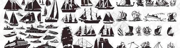 各种各样的帆船剪影矢量矢量船巡航舰