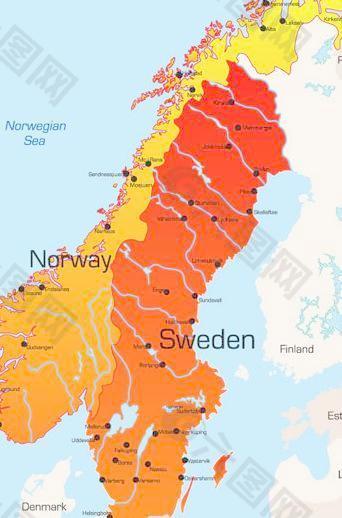 瑞典和挪威的地图