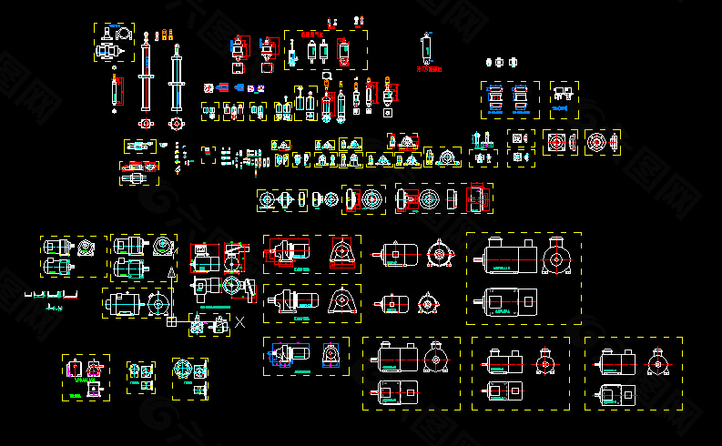 电机、气缸、联轴器、丝杆等机械组件图纸
