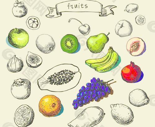手绘水果创意矢量素材