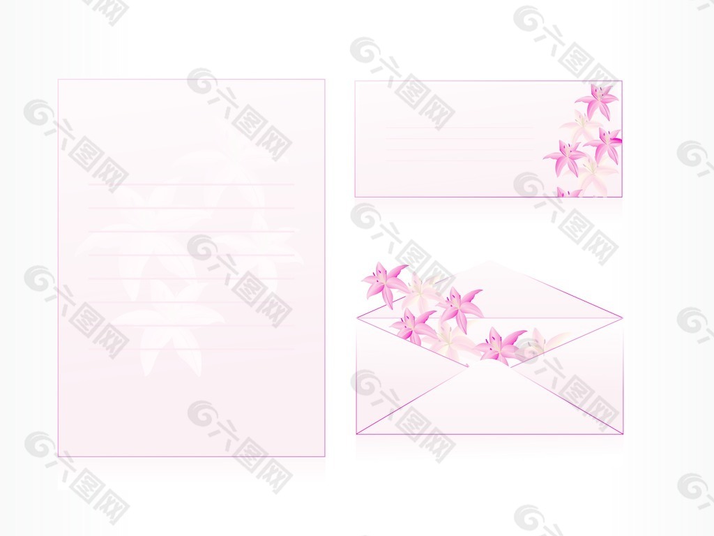 信封及卡与花卉背景