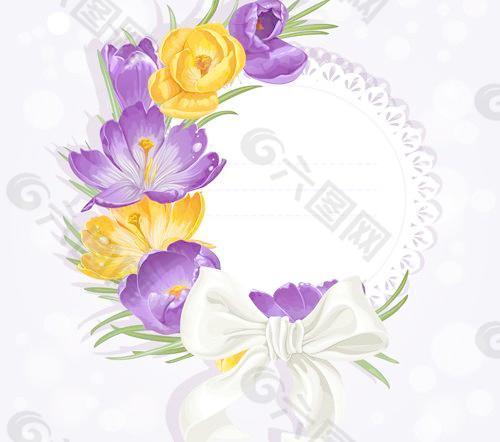 紫色的花，蝴蝶结矢量卡04