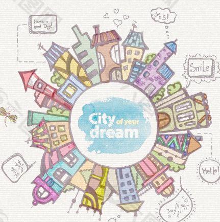 手绘的梦想城市设计矢量图02