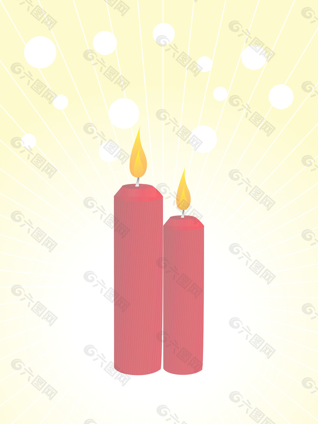两个红色的蜡烛和雪花