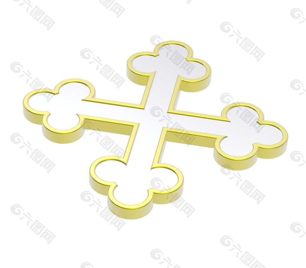 金框的纹章十字孤立在白色的银