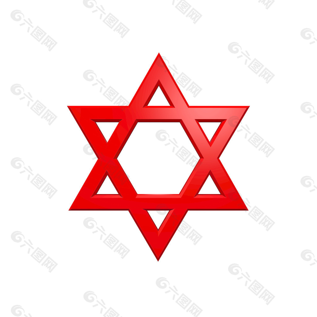 红色的犹太教宗教象征的明星戴维白色隔离