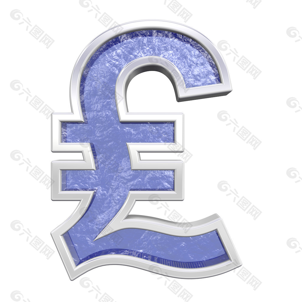 英镑的符号从蓝色玻璃铸造字母集