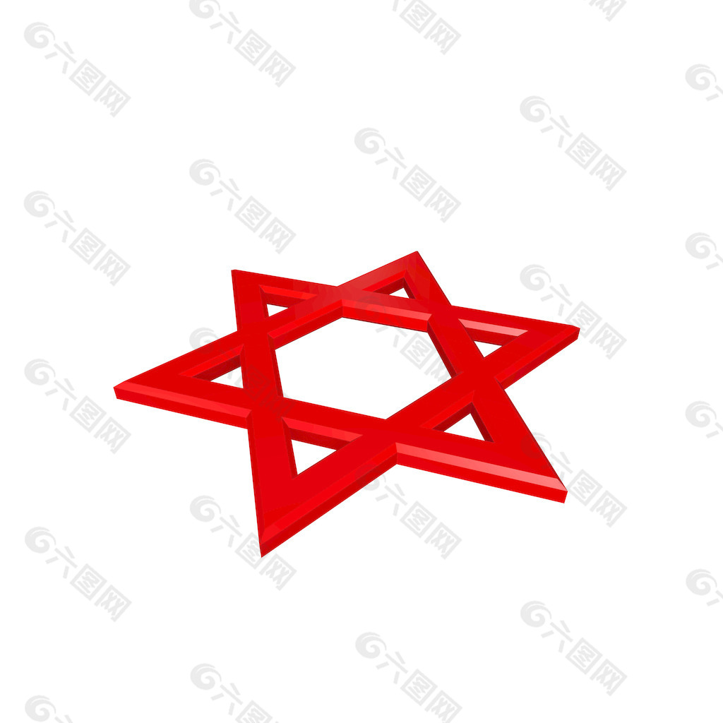 红色的犹太教宗教象征的明星戴维白色隔离