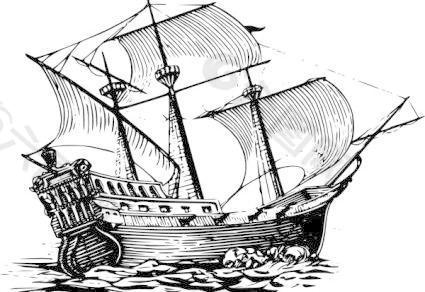 帆船航行船舶的剪辑艺术