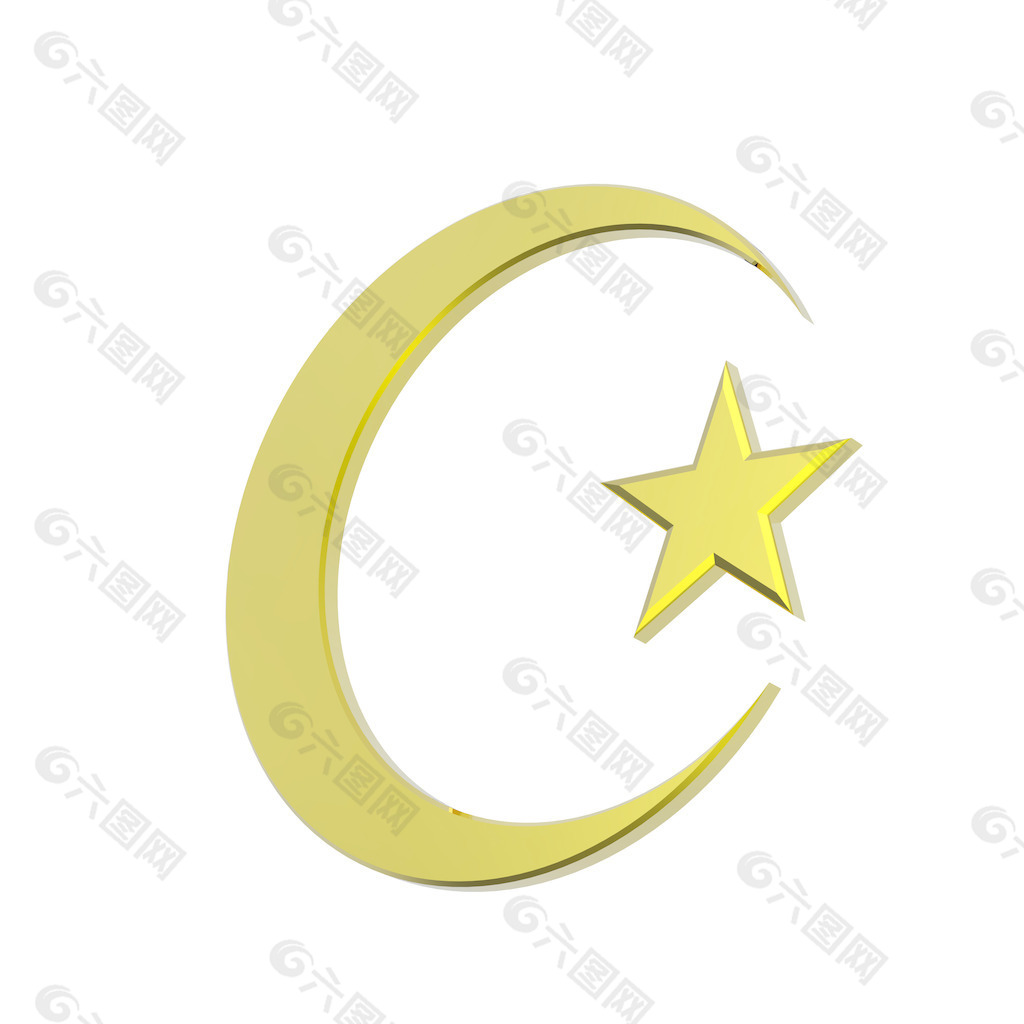 黄金的伊斯兰宗教标志的白色隔离