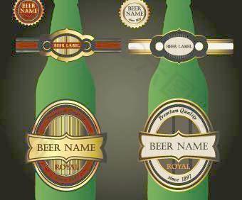 啤酒瓶和啤酒标签矢量
