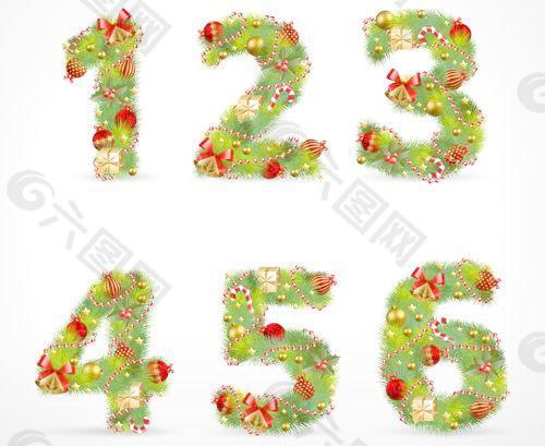 创意的圣诞树字母及数字矢量集24