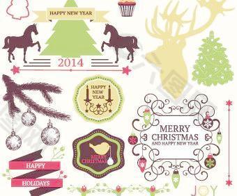 2014的圣诞节标签色带和挂件饰品矢量05