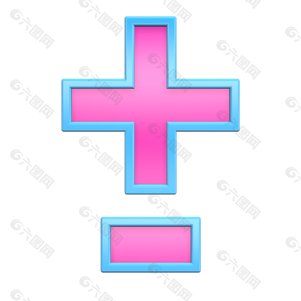 连字符减去加标志着从粉红色与蓝色框字母集白色隔离