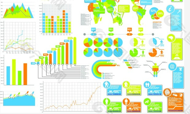 饼图柱状图等实用统计图表矢量素材