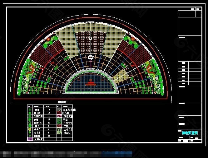 半圆形广场景观绿化设计CAD图