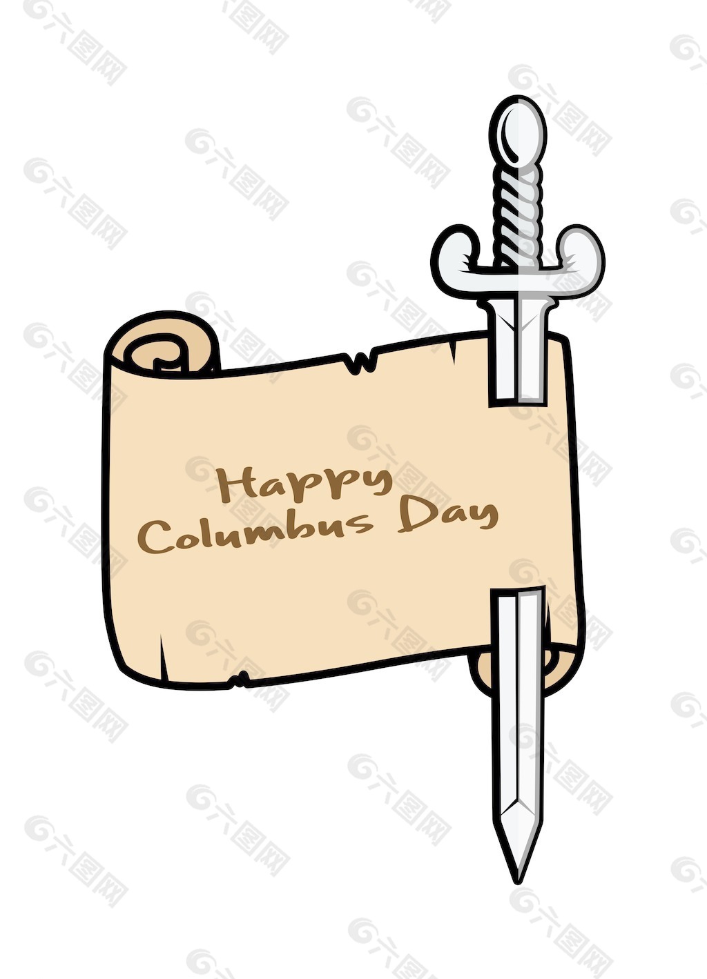 快乐的哥伦布日纸横幅与剑