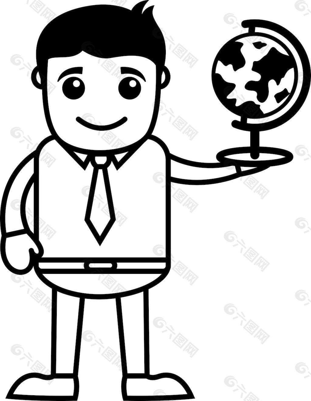男人抱着环球卡通办公矢量插画