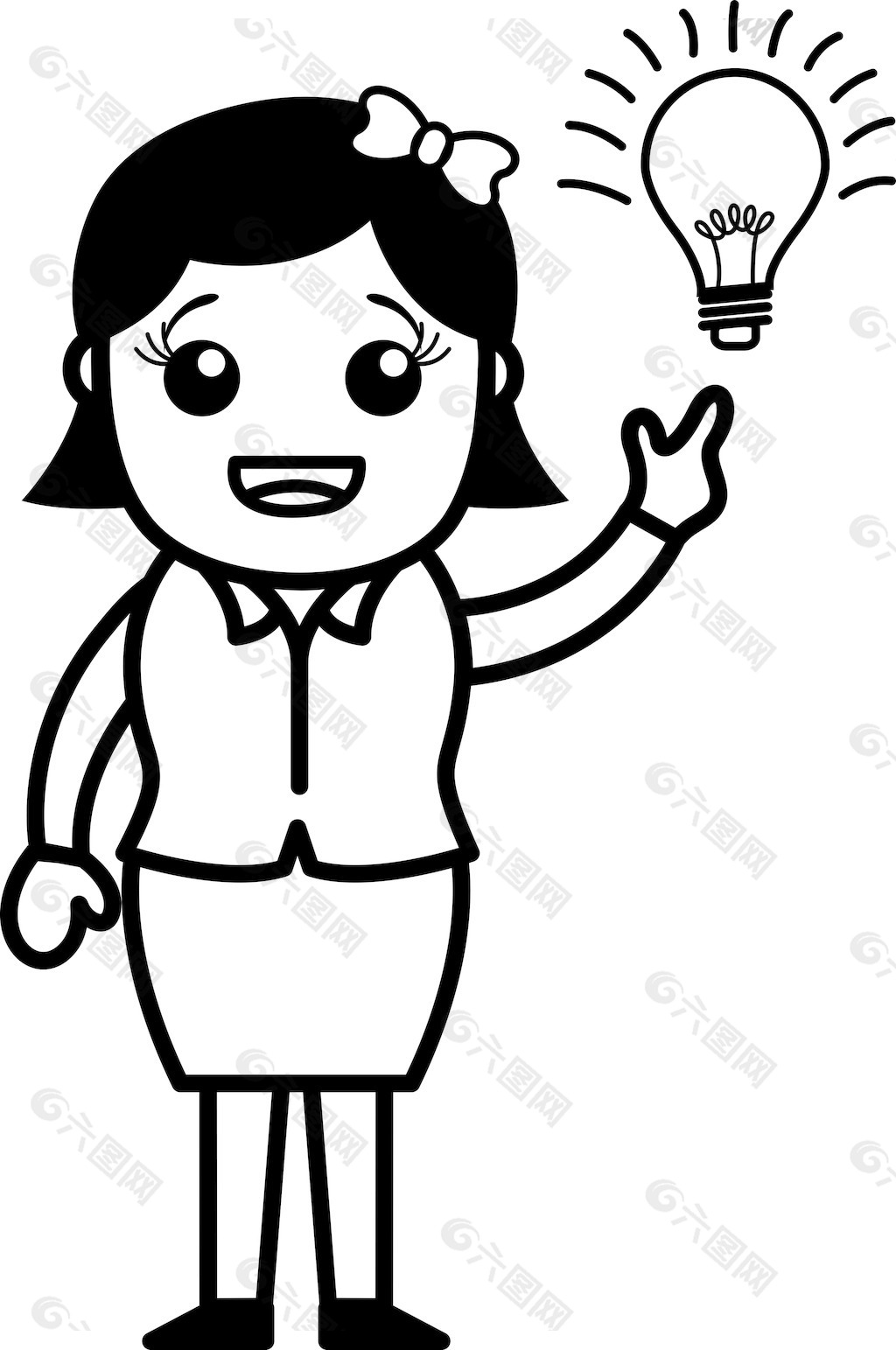 随着观念的灯泡-卡通办公矢量插画的女人