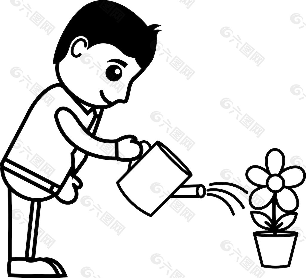 人浇水花卉企业卡通人物矢量图