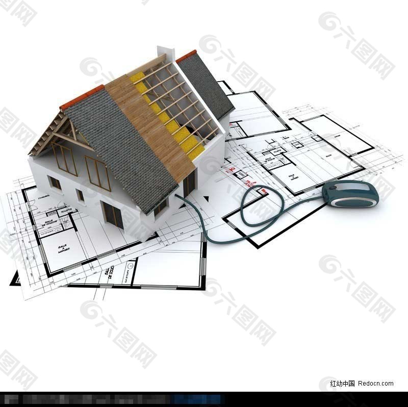 建筑图纸和房子别墅模型