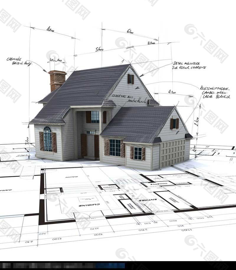 3D别墅房子模型和建筑图纸