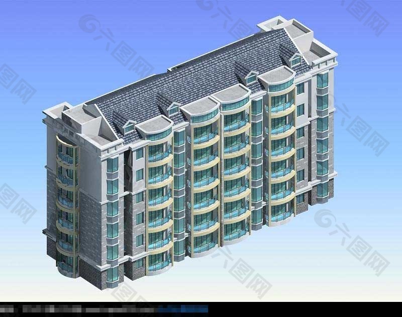 中式建筑多层住宅楼3d模型
