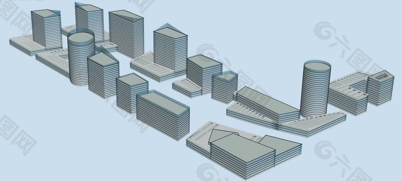 城市规划商城商业街办公楼建筑模型