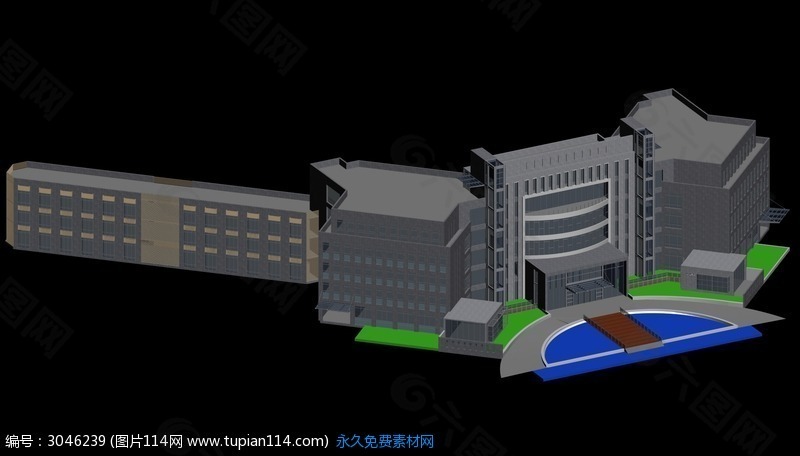 现代步行待商业中心建筑群3D建筑模型