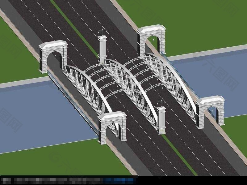 现代风格的桥梁大桥3D小品建筑模型