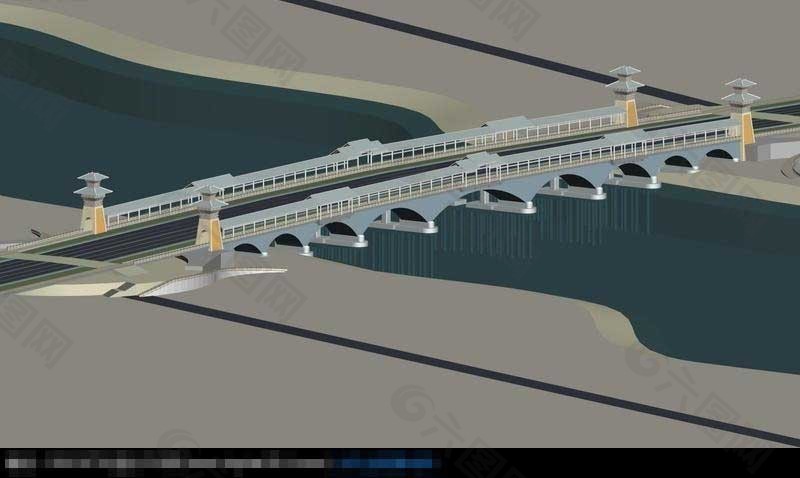 中国民族风的桥梁大桥3D小品建筑模型