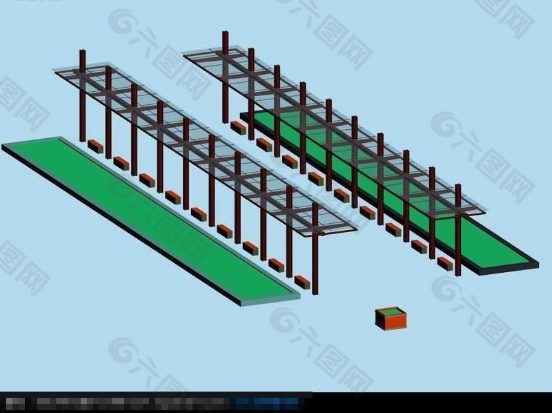 现代风格的玻璃廊架设计3D小品建筑模型